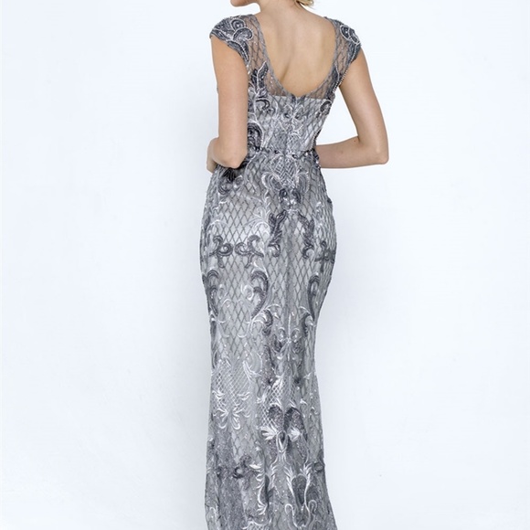 Sophisticated Silver Lace Gown - Picture 5 of 8